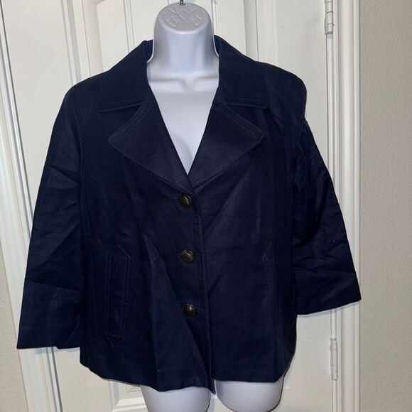 Talbots Women's Navy Jacket size 12 linen jacket - Picture 2 of 9
